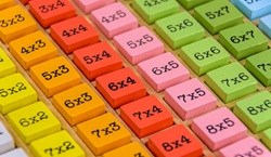 Wooden blocks with times table sums on
